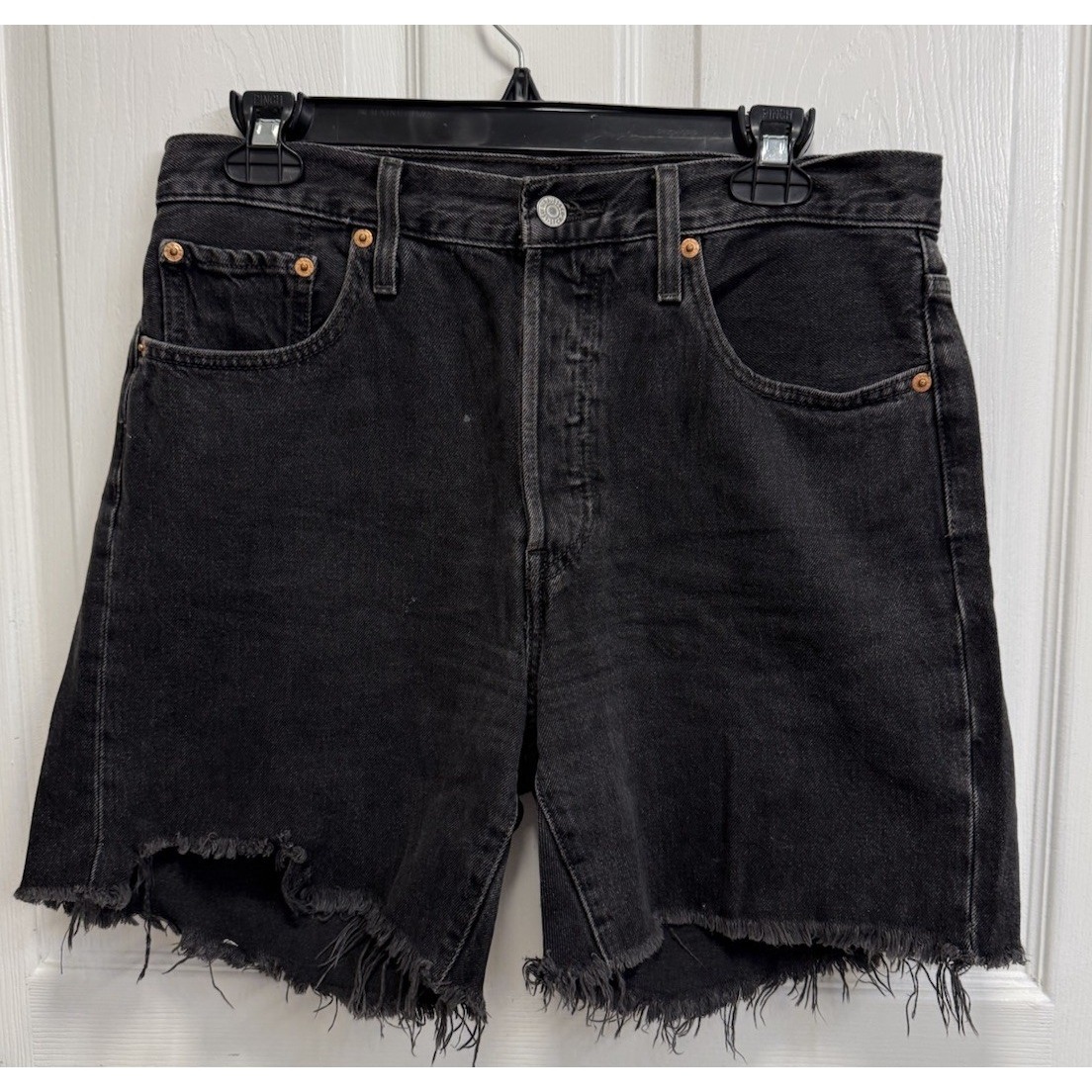 Levi's 501 Shorts Women's W28 Black Denim Distressed Cutoff Raw Hem Destroyed